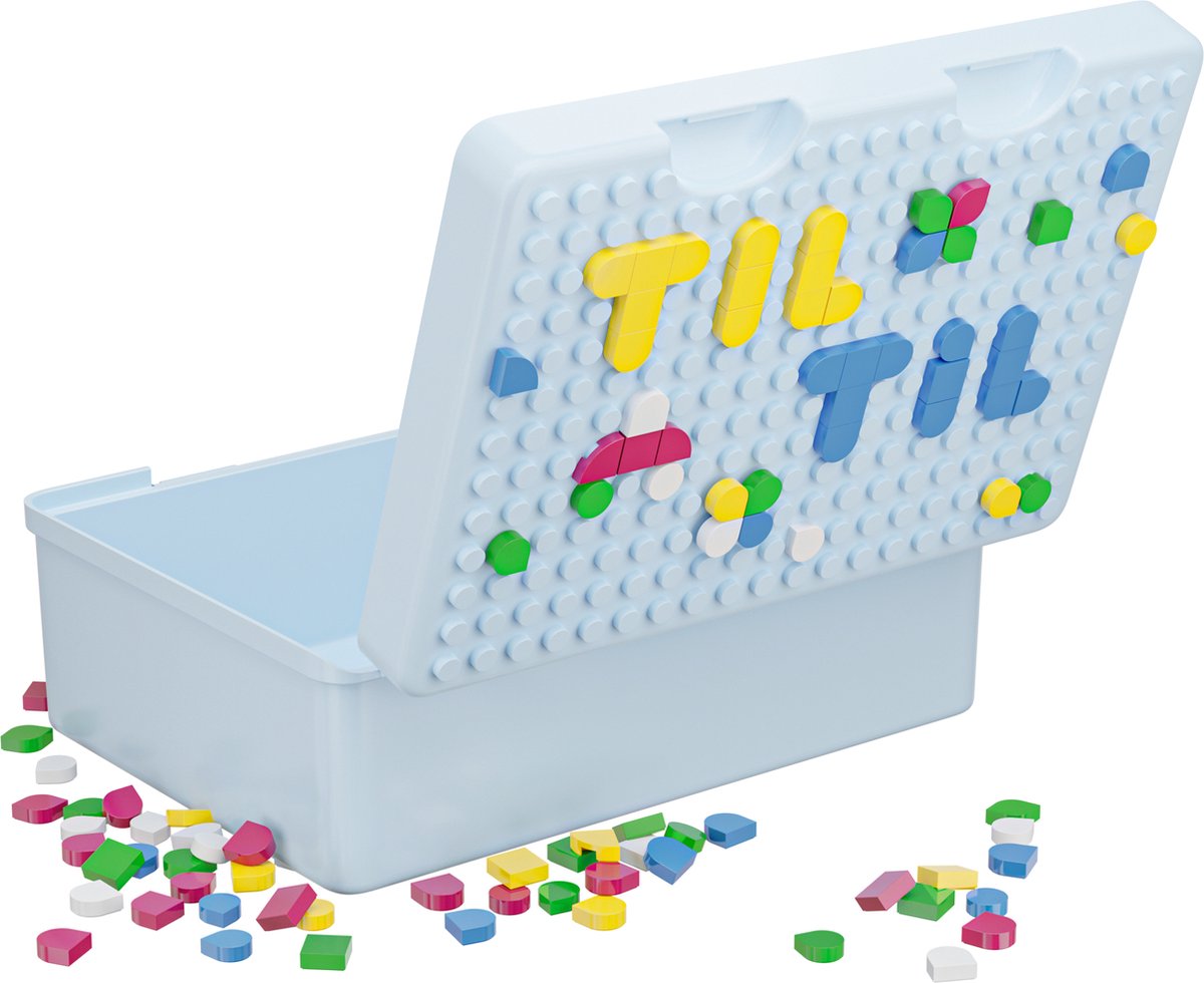 Lunchbox voor kinderen met kleurige blokjes - lego - kleur licht blauw