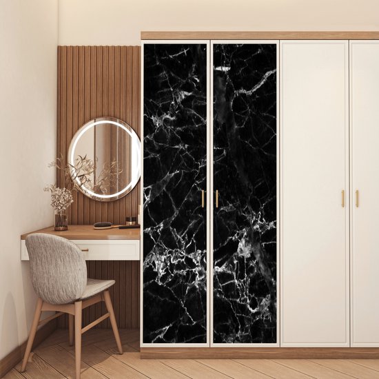 Sticker de porte Marbre - Pierre - Zwart - 90x205 cm - Affiche de porte