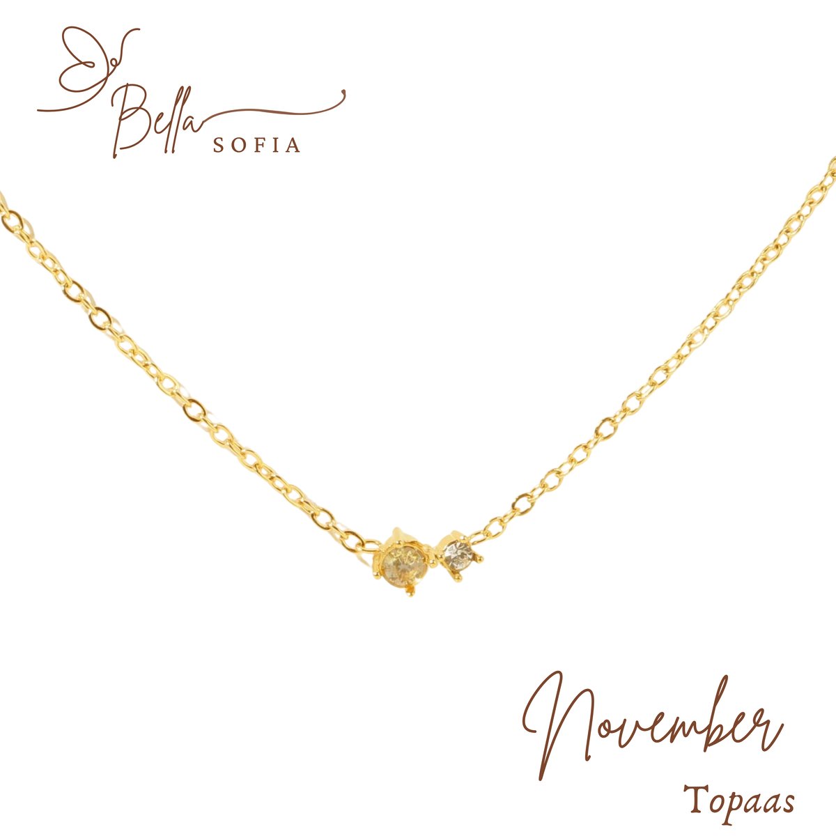 Bella Sofia® Geboortesteen Ketting November - Uniek Goudkleurig Dames Sieraad - Valentijnscadeau - Valentijnsdag - Valentijn cadeau voor haar
