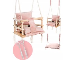 Luxe houten 3 in 1 roze meegroei baby schommel en Kinder schommel – Baby swing – Schommel die meegroeit met je kindje - Schommelstoel - Schommels - handgemaakt