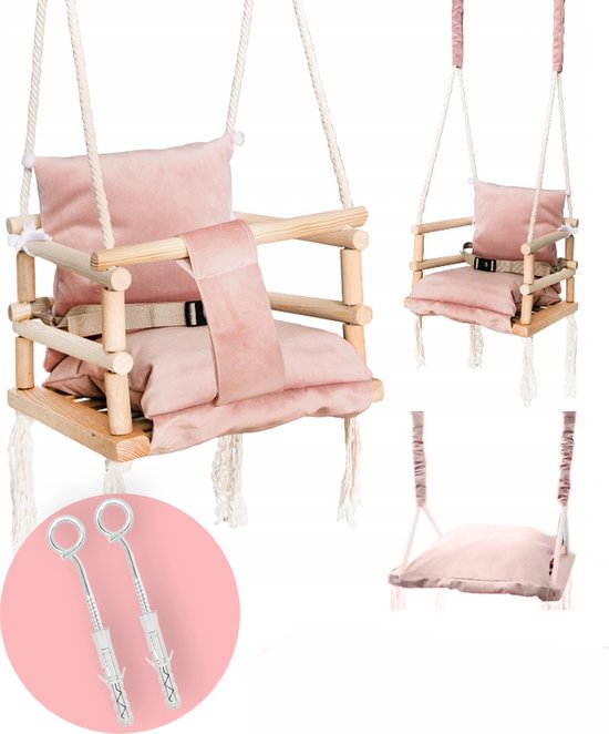 Luxe houten 3 in 1 roze meegroei baby schommel en Kinder schommel – Baby swing – Schommel die meegroeit met je kindje - Schommelstoel - Schommels - handgemaakt