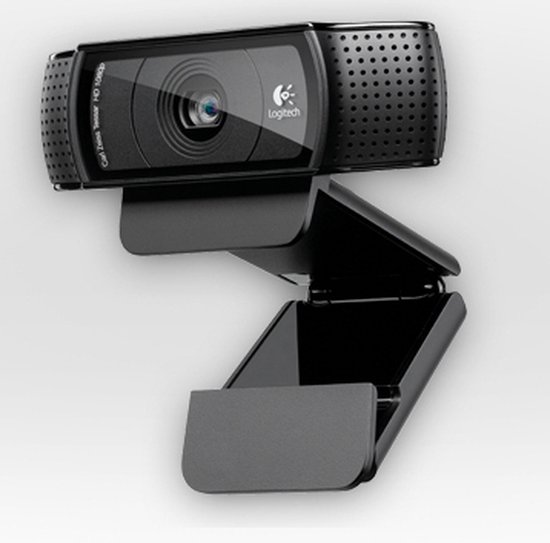 Webcam Logitech C920 noire avec objectif Carl Zeiss Tessar HD 1080p.