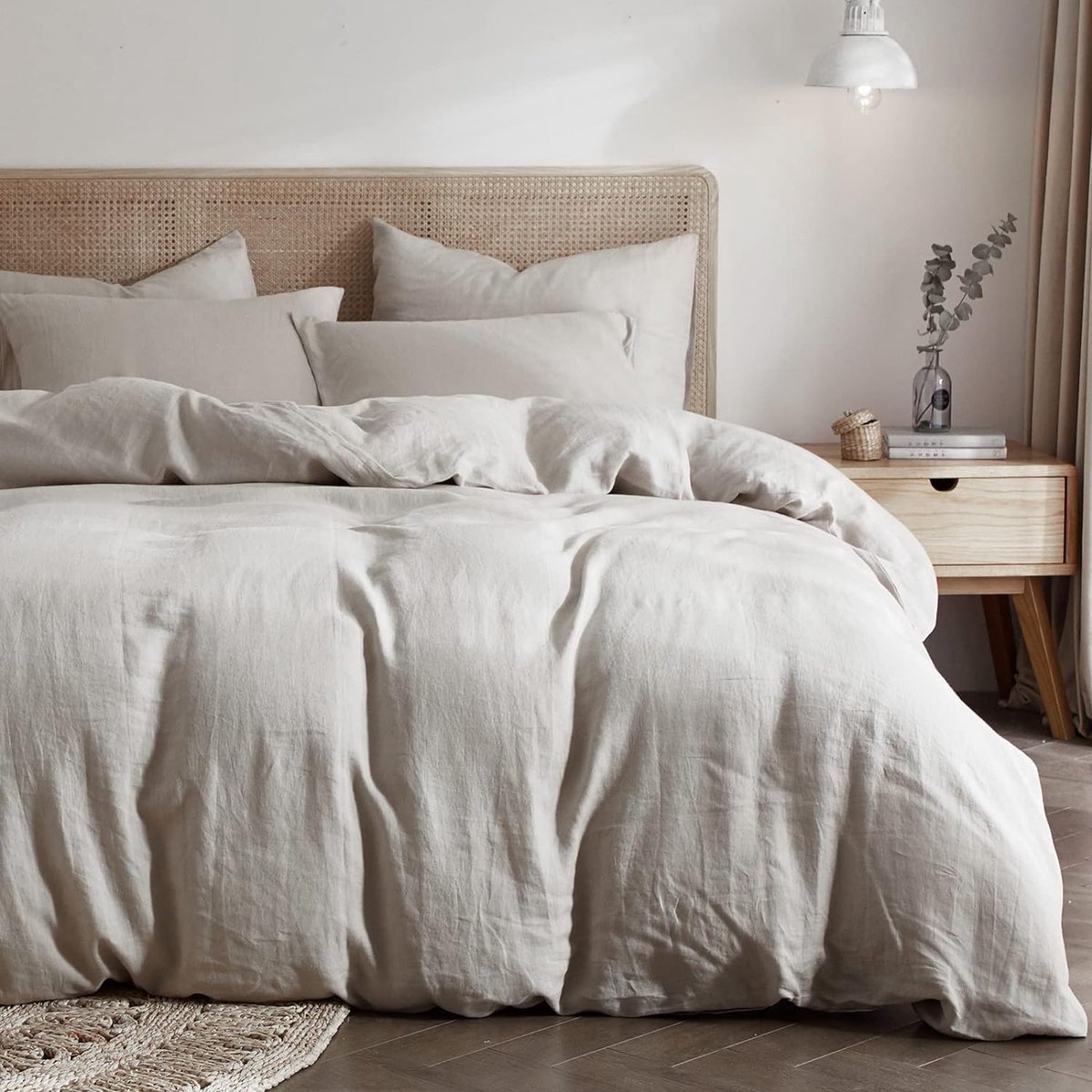 JGS® - Dubbel Mousseline Beddengoedset 200 x 220 cm, Katoen-Linnen Mix, Grijze Oeko-Tex Standard Beddengoedset met Ritssluiting-