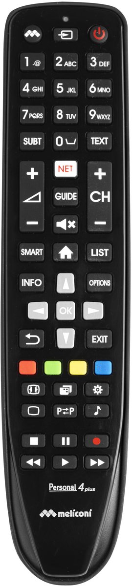 Meliconi Gumbody Personal 4 plus afstandsbediening IR Draadloos TV Drukknopen
