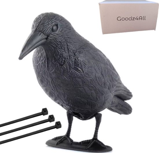 Goodz4All Duivenverjager Nepkraai met 3 Kabelbinders - Vogelverschrikker - Kraai – Diervriendelijke Vogelwering voor Balkon, Tuin of Dak – 38x12x22 cm