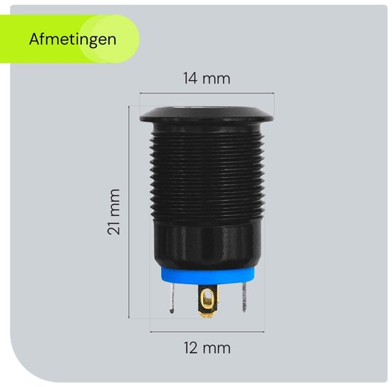 Interrupteur momentané métallique ProRide 220 V OFF-(ON) - 12 mm - Interrupteur momentané - Résistant aux éclaboussures - Indication LED jaune