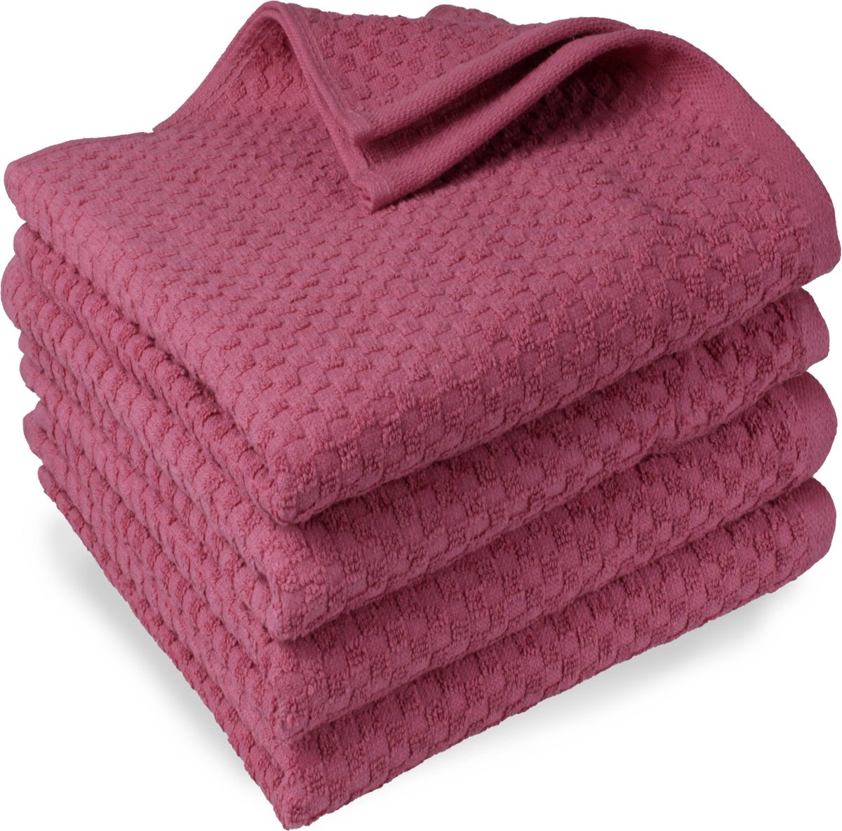 DoubleDry Handdoek Popcorn Weave - 70x140 - 4 stuks - OEKO-TEX Made in Green - zacht katoen - oud roze