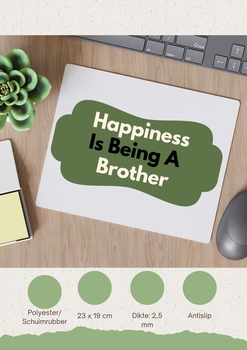 Image of Akyol - happiness is being a brother Muismat - Broer - de liefste broer - verjaardag - cadeautje voor broer - broer artikelen - kado - geschenk - 23 bij 19 cm