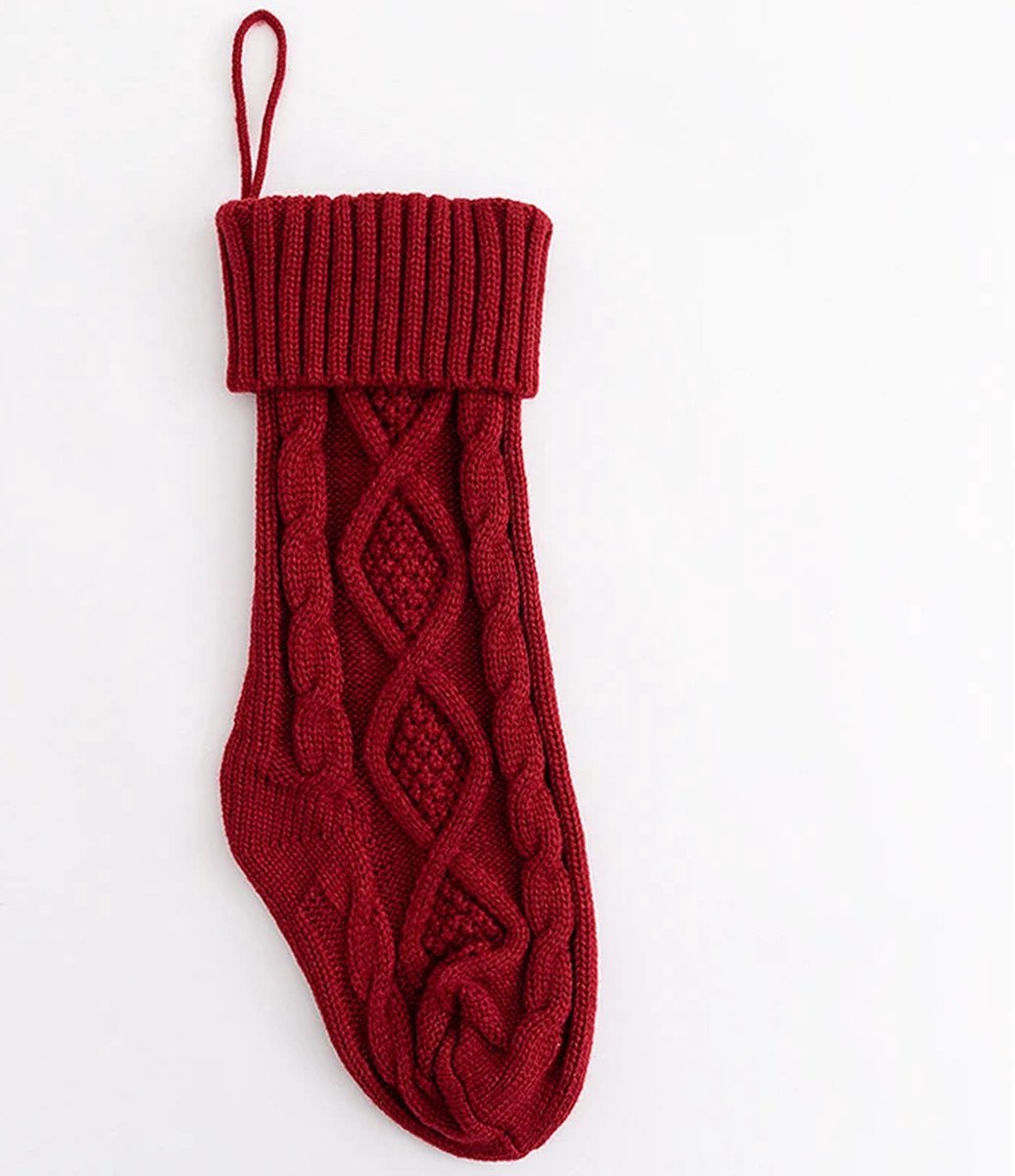 Without Lemon - Gebreide Kerstsok Decoratie - Klassiek - Feest - Kerst - Decoratie - Cadeau - Ophangen - 1 Stuk - 46CM - Rood
