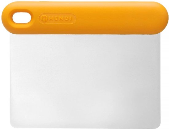 Deegschraper met oranje HENDI-handvat en flexibel RVS blad.