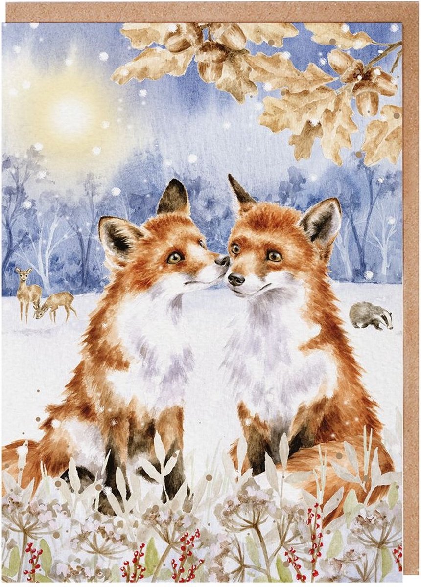 Wrendale Kerstkaarten Notepack - 8 stuks 'Footprints in the Snow' Fox Christmas Card Pack