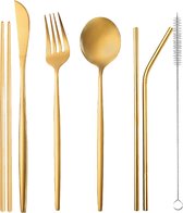 Bol.com Purepeak Meeneem Bestek Set 8-Delig - Bestek To Go - Goud - Reisbestek aanbieding