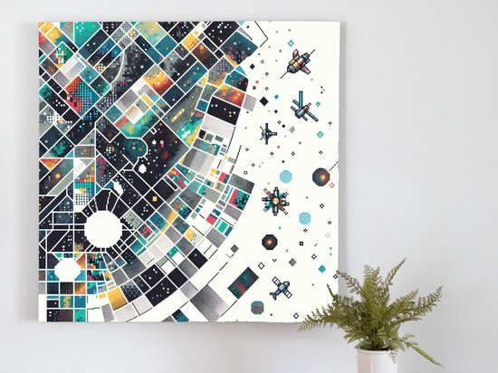 Pixel art dikke dames schilderij | Volumineuze vrouwen verrijken pixelkunst met uitbundige kleurenpracht | Kunst - 100x100 centimeter op Dibond | Foto op Dibond