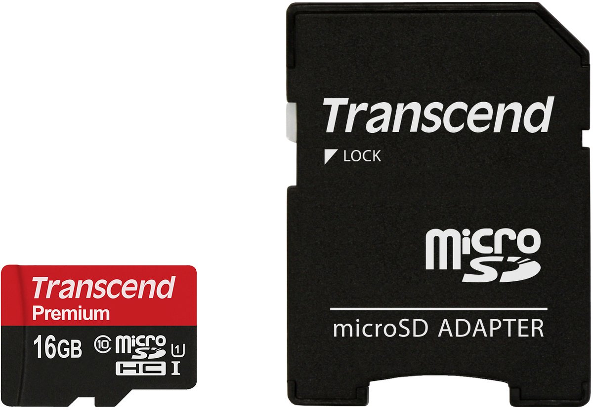 Transcend Premium UHS-I Micro SD kaart 16GB + adapter (300x)