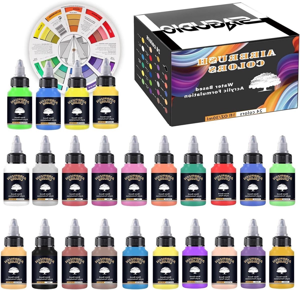 24x 30ml Grundfarben Airbrush Paint Set - Wasserabweisend, schnell trocknend - Modelle für Hobby, Künstler, Anfänger
