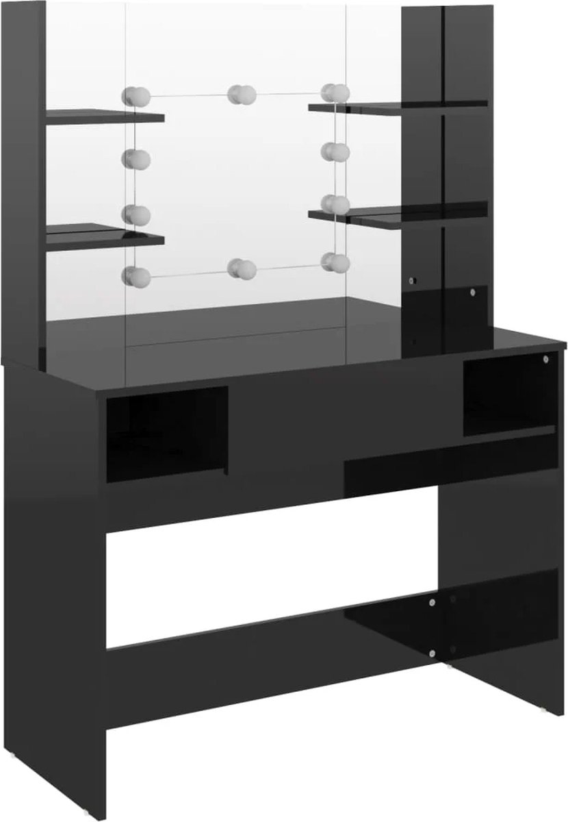 Kaptafel met spiegel en verlichting - Make up tafel - Make up - Toilettafel - Met lades - Glanzend Zwart