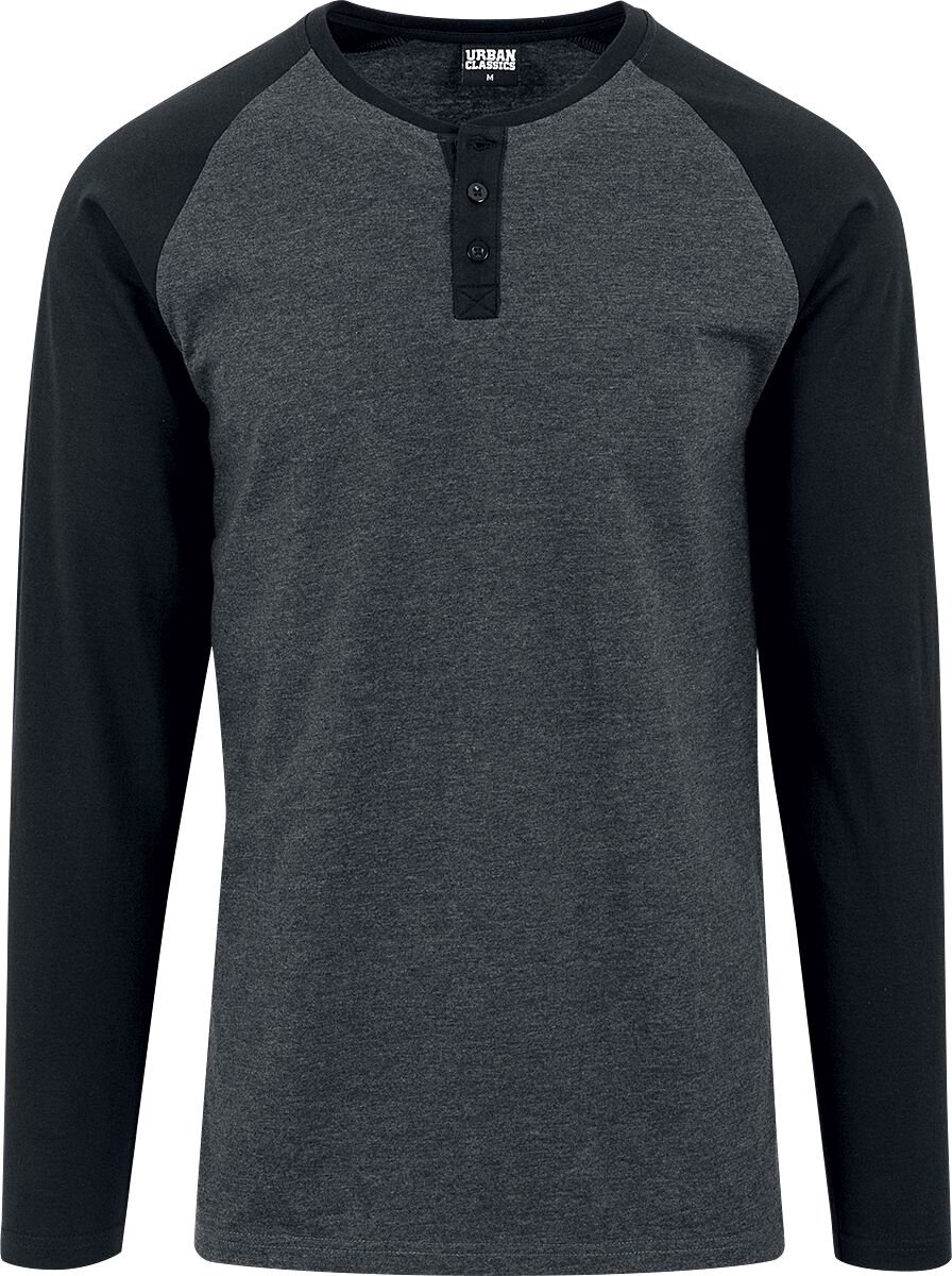 Urban Classics Contrast Raglan Henley Longsleeve Heren Shirt met lange mouwen M Zwart