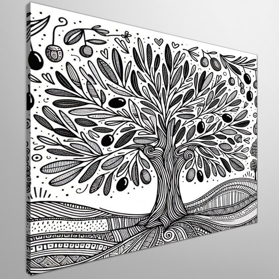 Doodle olijfboom schilderij | Olea doodle: een kunstwerk dat de olijfboom tot leven brengt | Kunst - 20x20 centimeter op Dibond | Foto op Dibond