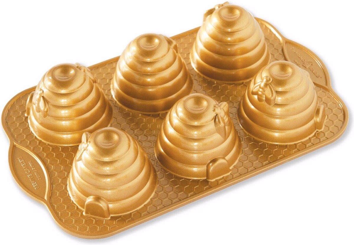 Nordic Ware Bijenkorf bakvorm 6 stuks ø 7 cm aluminium goudkleurig