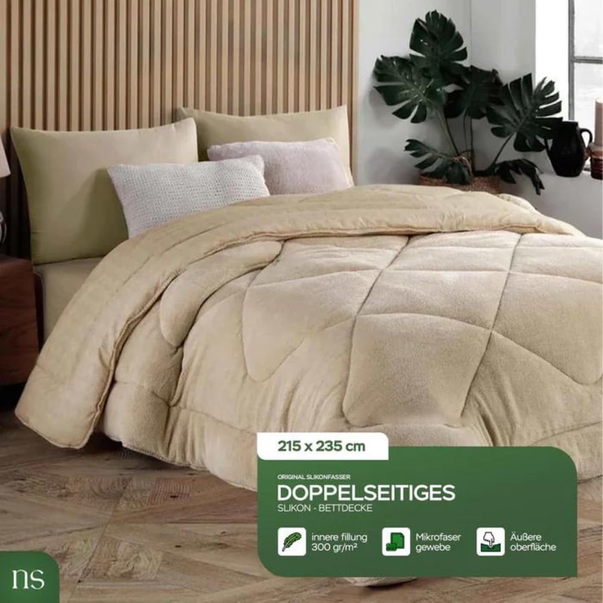 NORDIC SCHILLER Dubbelzijdig dekbed, 215 cm x 235 cm dekbed , 4-seizoenen dekbed, dubbel dekbed, wasbaar dekbed, 100% katoenen dekbed, beige
