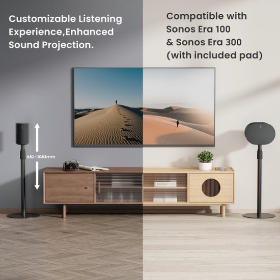 VDD Vloerstandaard Sonos - Speaker Standaard - Vloerstandaard Speaker - In Hoogte Verstelbaar - Geschikt voor Sonos® era 100 & 300 - Kabelmanagement - Zwart van VDD — afbeelding 4