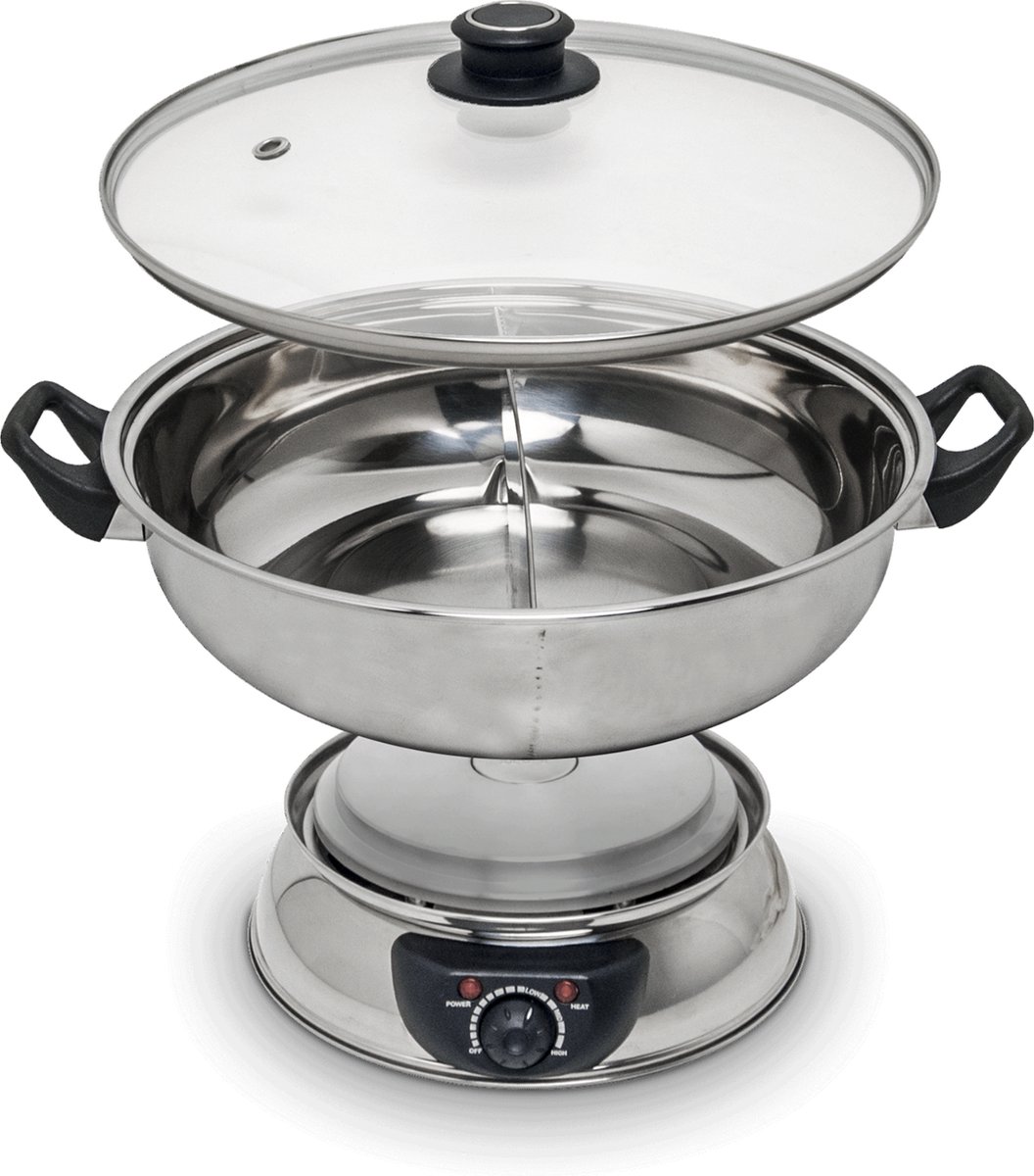 Bol.com Remo - Hotpot - RVS - Elektrische fonduepan - 2 aparte vakken - 4,5 liter - Ø30cm - Temperatuurregelaar aanbieding