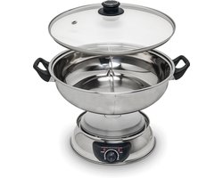 Remo - Hotpot - RVS - Elektrische fonduepan - 2 aparte vakken - 4,5 liter - Ø30cm - Temperatuurregelaar