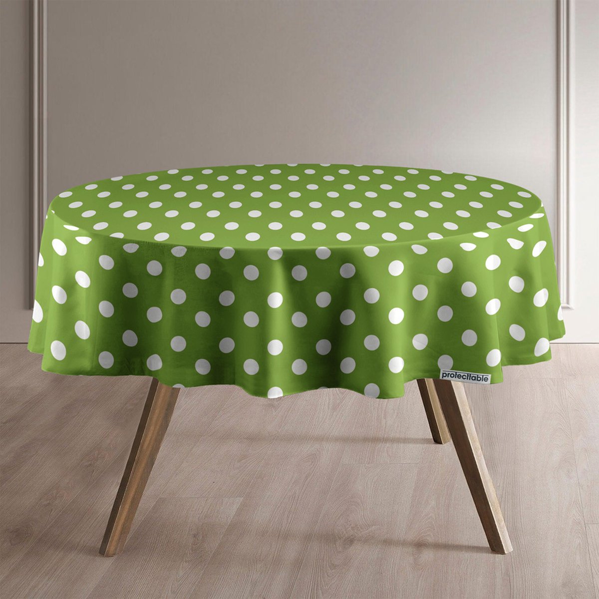 Protecttable - Rond Tafelzeil Groen met Stippen Ø138cm - Tafelkleed Afwasbaar - Kunststof