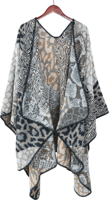 Emilie scarves - poncho - cape - dierenprint - panterprint - mix - omslagdoek