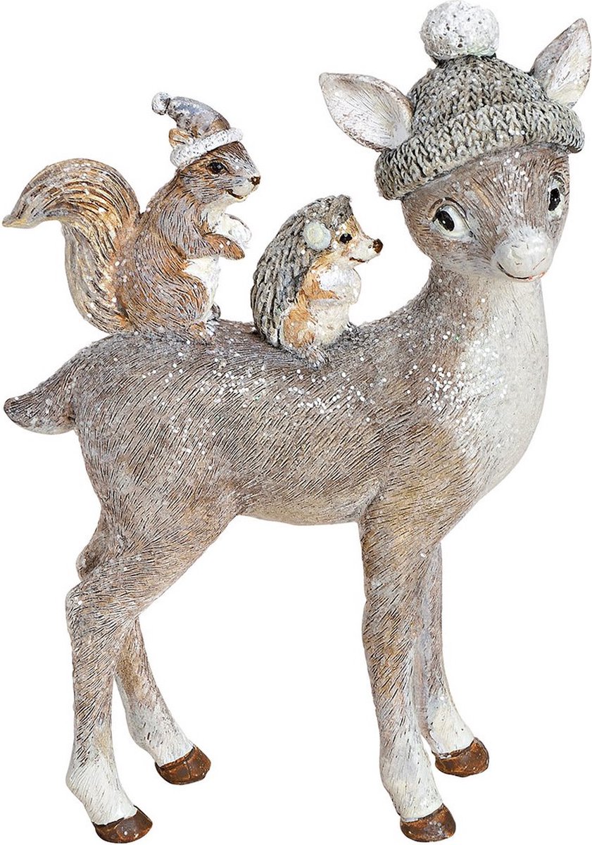 Hert en bosdieren - Polyresin - Grijs - 10x15x4 cm