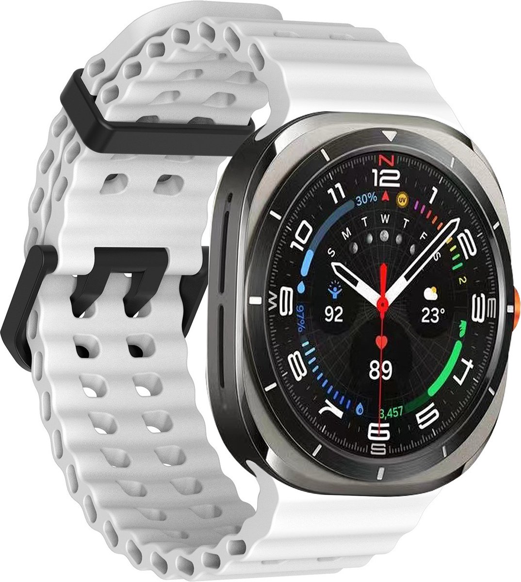 Stravo Ocean siliconen smartwatch bandje - Geschikt voor de Samsung Galaxy Watch Ultra 47mm - Zacht siliconen horlogebandje voor Samsung Galaxy Watch Ultra / Ultra 2025 - Wit