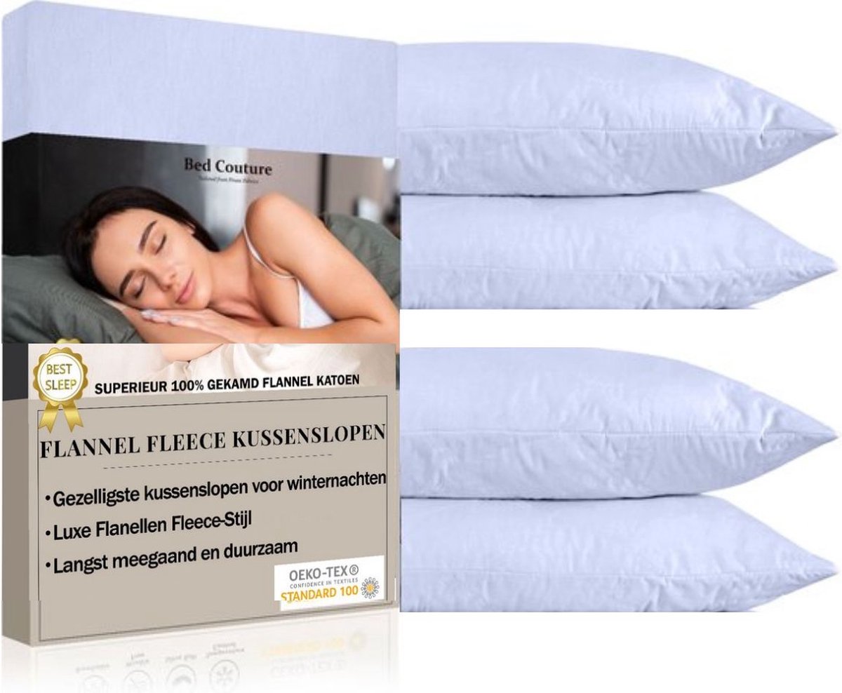 Bed Couture Flanel Fleece Kussenslopen Winter Blauw - Set van 2 - 80x80 Cm - 100% Katoen Extra zacht en Warm