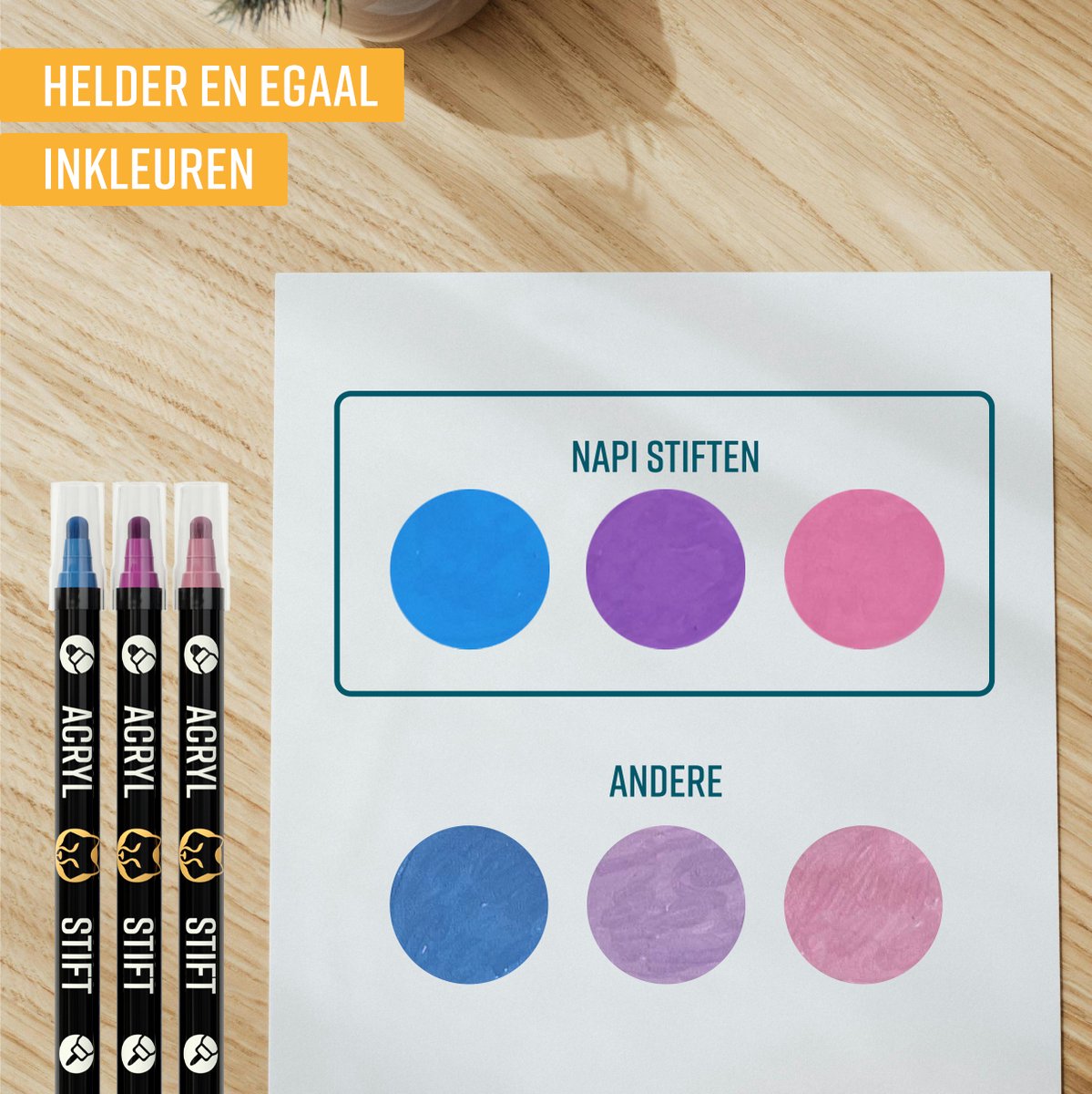 Napi Acrylstiften 12st Metallic - Brush en Fine Tip Twinmarkers - Verfstiften Happy Stones - Stenen Schilderen met Acryl Verf Marker Stiften - Volwassenen en Kinderen - Incl. 2 Mandala Sjablonen — afbeelding 6