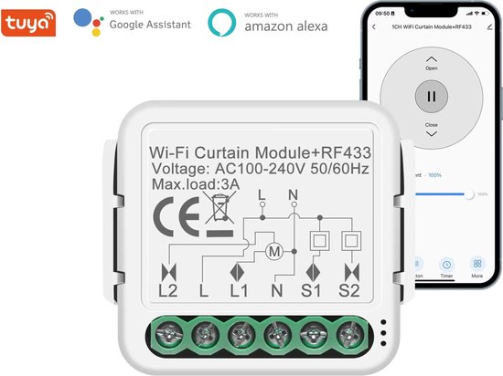 Slimme rolluikschakelaar – app bedienbaar – Alexa – Google Assistant