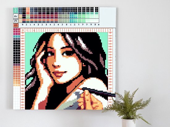 Pixel art vrouw schilderij | Digitale godin: een pixel perfecte ode aan vrouwelijke schoonheid | Kunst - 20x20 centimeter op Canvas | Foto op Canvas