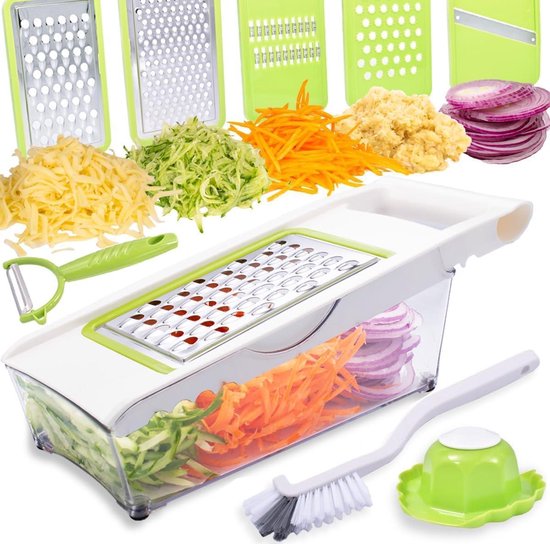 Multifunctionele groentesnijder, handmatige groentesnijder met 6 messen, voor fruit, uien, aardappelen, julienne, groenteschaaf, verstelbaar
