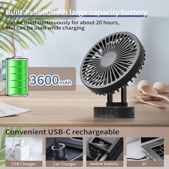 Comlife Draagbare halsventilator, USB-ventilator met 2600 mAh accu, 6 Comlife Draagbare halsventilator, USB-ventilator met 2600 mAh accu, 6