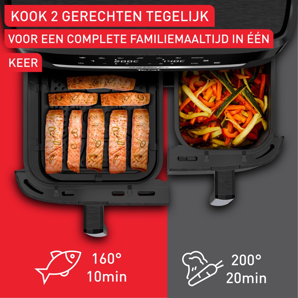 Tefal Easy Fry Dual XXL EY9428 - Dubbele Airfryer XXL - 11L - Dubbele Mand - 2-in-1 Functie - Tot 8 personen — afbeelding 5