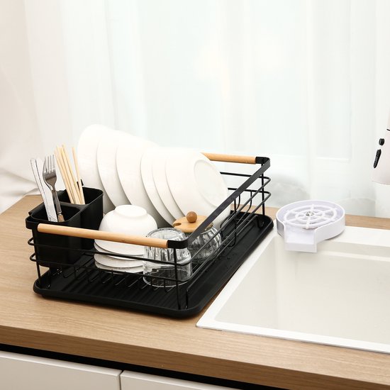 Behave Égouttoir à vaisselle avec égouttoir – Égouttoir à vaisselle – Avec porte-couverts – Gain de place – Zwart