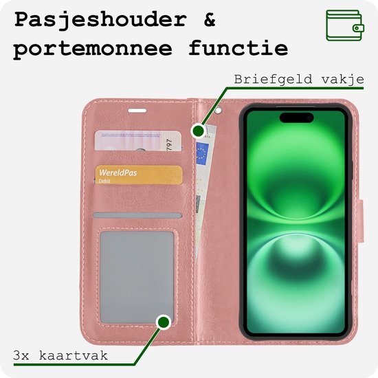 Étui adapté pour iPhone 16, étui de Bookcase, étui à rabat, étui de livre - Étui adapté pour iPhone 16, étui de livre - Or rose