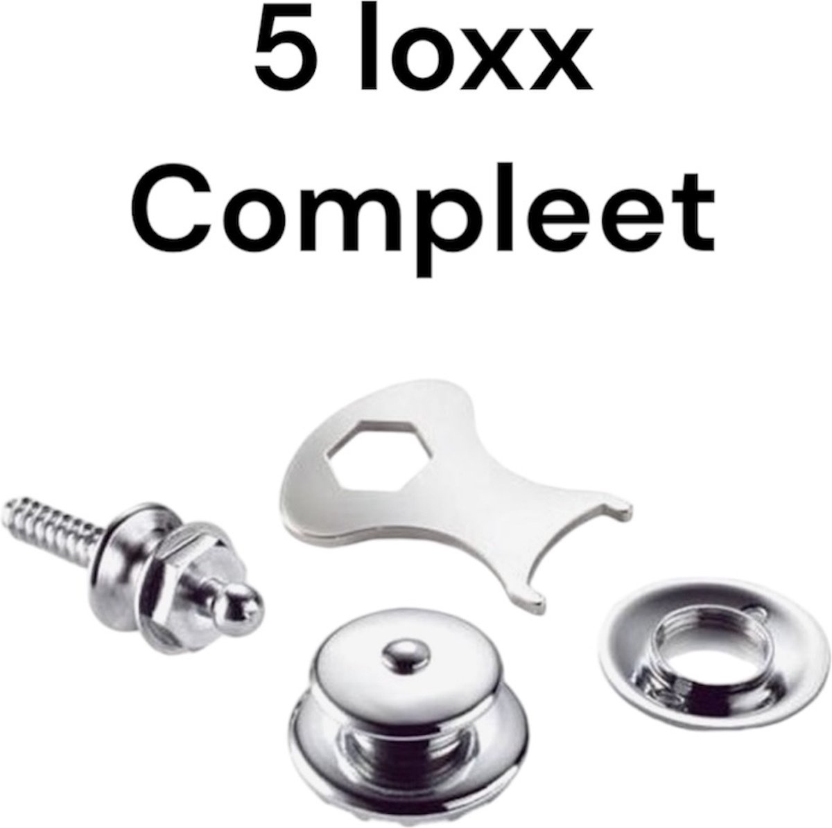 5x Loxx sluitingsset- Loxx zelftapper-Tenax-Loxx-Bootkap-Dekzeil-Tent-Bootzeil-Verandazeil-Strap Lock-Gitaarband-Cabriolet.
