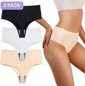 String sans couture pour Femme - Sous-vêtements sans couture femme - Taille S - Zwart, Wit, Beige - Set de 3 - Ultra doux - Sous-vêtements sans couture femme - Sous-vêtements sans couture femme - String invisible - String sans couture