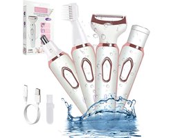 Epileerapparaat Dames - Epilator Voor Eenvoudig Ontharen - 4 Opzetstukken - Damesepilator - Bikinitrimmer - Epilator Gezicht - Wet & Dry - Epilators - Gezichtsreiniger - Ontharingsapparaat - Usb Oplaadbaar - Roze - Gezicht/Oksels/Benen/Geslachtsdelen