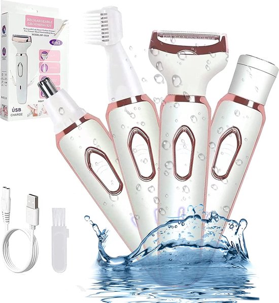 Epileerapparaat Dames - Epilator Voor Eenvoudig Ontharen - 4 Opzetstukken - Damesepilator - Bikinitrimmer - Epilator Gezicht - Wet & Dry - Epilators - Gezichtsreiniger - Ontharingsapparaat - Usb Oplaadbaar - Roze - Gezicht/Oksels/Benen/Geslachtsdelen