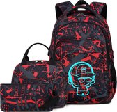 Inovra ® Schoolrugzak jongens tieners kinderen jongeren meisjes dagrugzak meisjes vrijetijdsrugzak rugzak, Sketch Rood, Rugzak