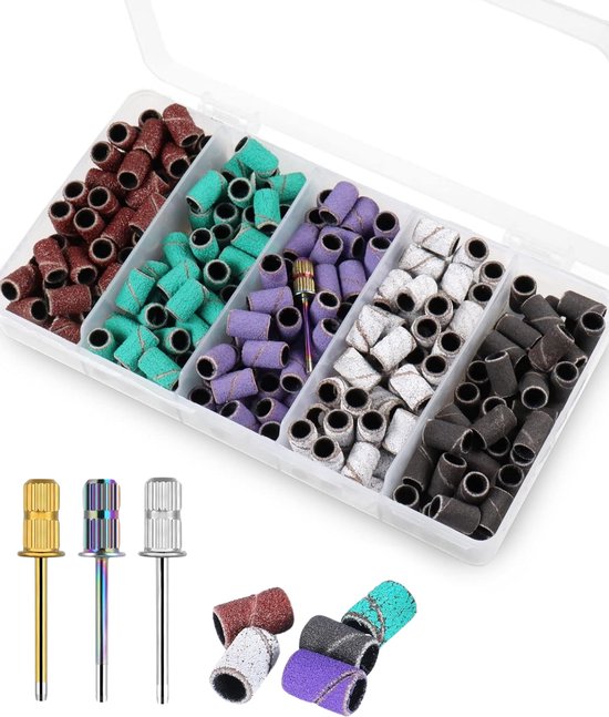 YUBBI Nagelfrees Schuurrolletjes Incl 3 Mandrel Bitjes - Mix Set #80/#120/#150/#180/#220 - Totaal 250 Stuks