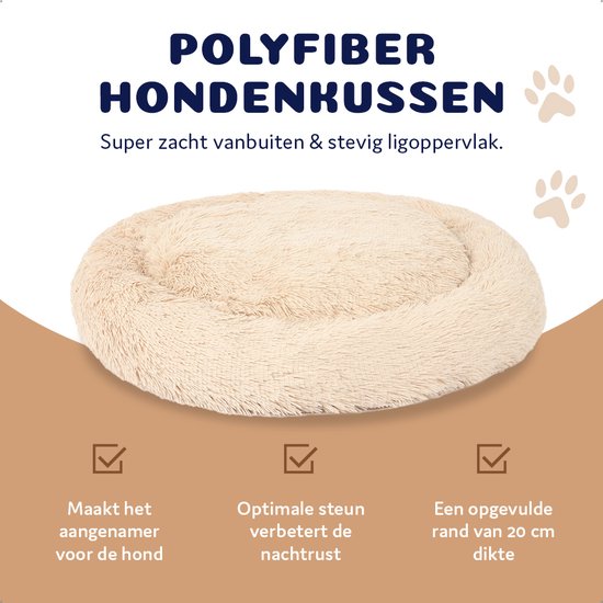 Pet Perfect Donut Hondenmand 100 cm - Fluffy Hondenkussen - Hondenbed - Crème - Wasbaar