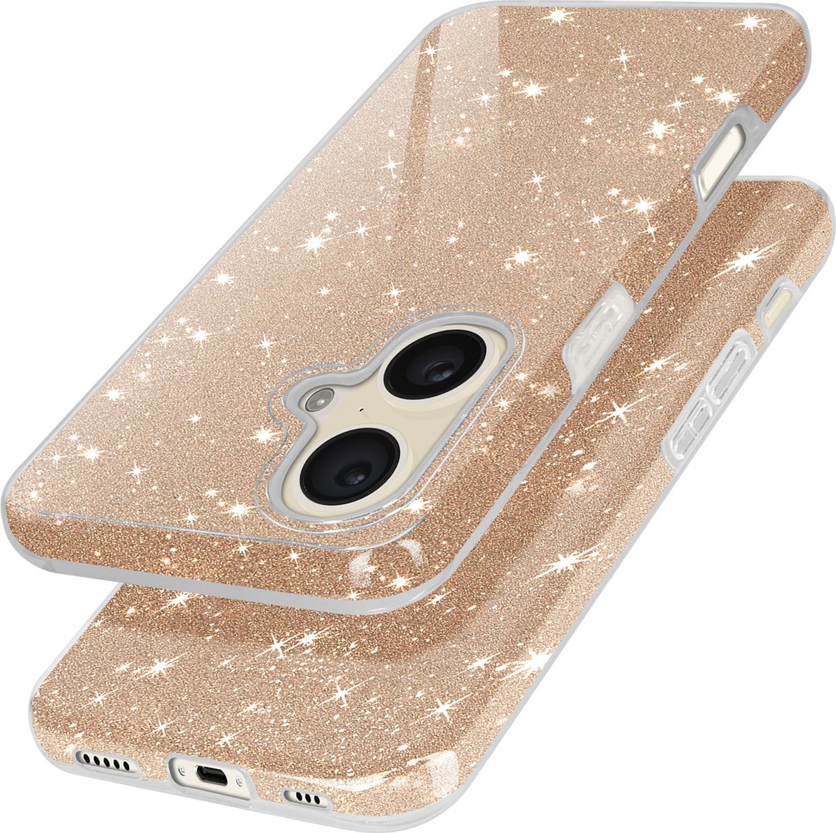 Avizar Glitter case Geschikt voor Apple iPhone 16 Plus Hybride design Glamour, Goud