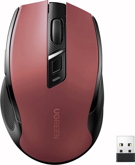 Ugreen - MU006 - draadloze optische muis USB 2.4GHz / Bluetooth 5.0 - 4000 - DPI - rood