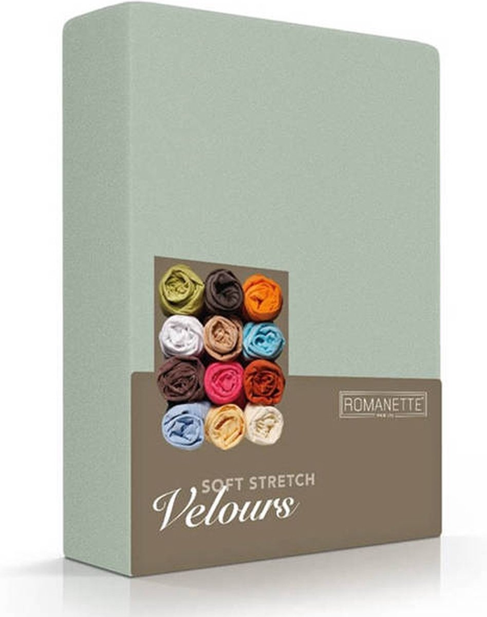 Romanette Hoeslaken Velours Saliegroen-80/90/100 x 200/210/220 cm - 1-persoons